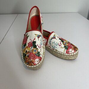 Johnny Was Andra Espadrille White Floral Embroidered Size 5.5
